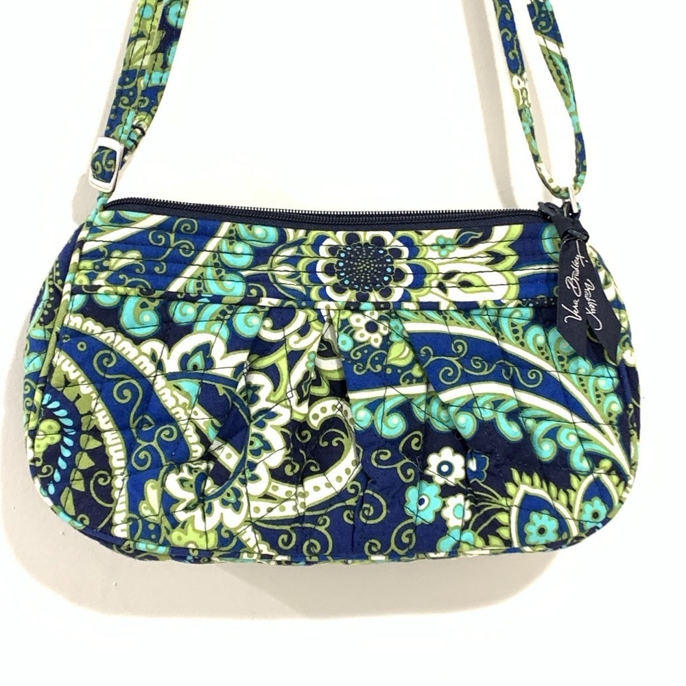 Vera Bradley Frannie Purse Baguette Bag Blue Green Paisley Y2K Quilted Preppy
